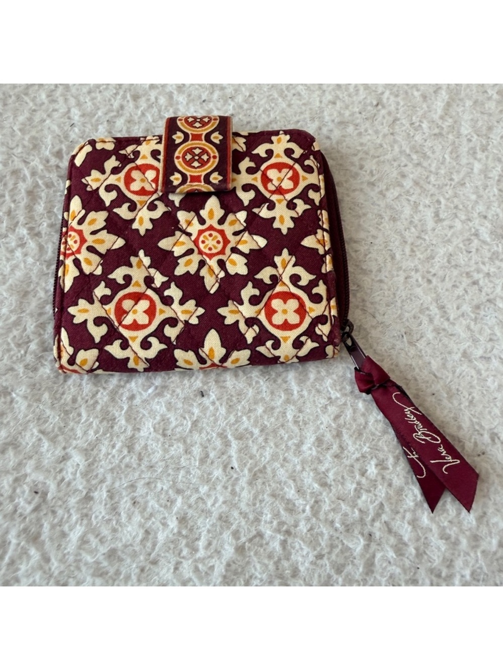 Vera Bradley Maroon Floral Quilted Zip Wallet